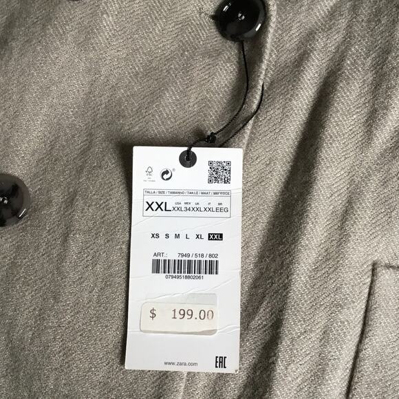 NWT ZARA WOMEN'S LINEN WOOL BLEND COAT SZ XXL Grey Plus Size - Picture 9 of 11